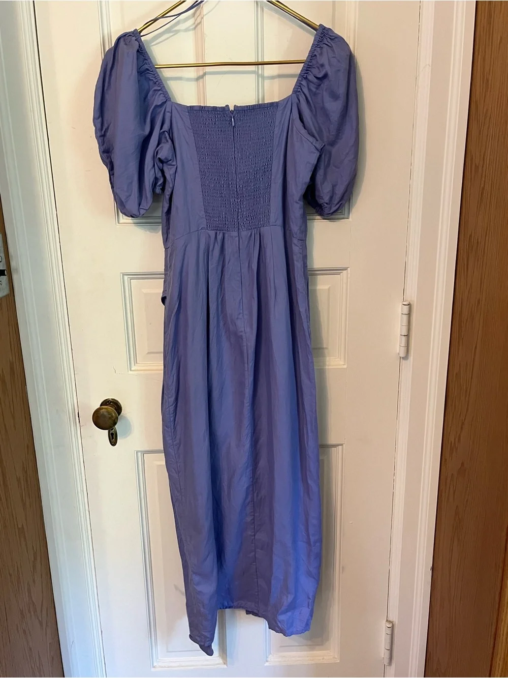 & Other Stories Fitted Asymmetric Puff Sleeve Dress. Linen. Square Neck. Midi